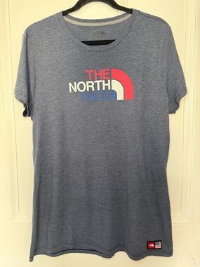 The North Face Patriotic USA Flag Logo Slim Fit Tee - Blue Heather - XL
